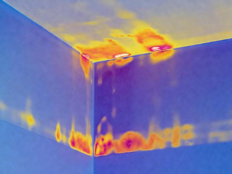 Thermal imaging scan of a home interior revealing hidden moisture and heat loss